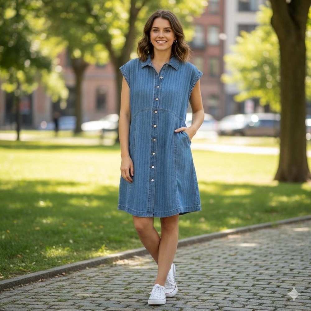Universal Thread Blue Button-Down Midi Dress